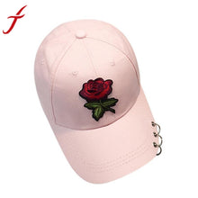 Fashion Brand Caps Women Men 2017 Couple Rose Embroidery Baseball Cap Unisex Iron Ring Snapback 100% cotton Hiphop Flat Hat bone