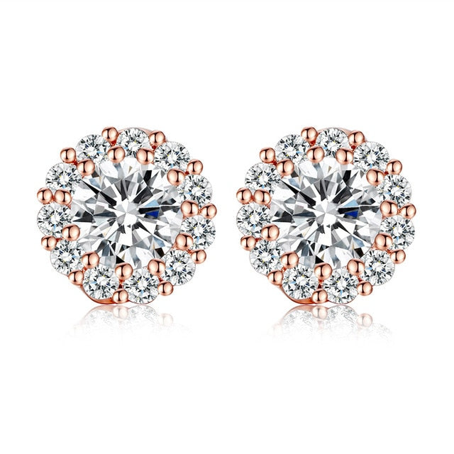BAMOER 10 Colors Romantic Gold Color Round Stud Earrings with AAA Zircon For Women Jewelry boucle d'oreille JIE054