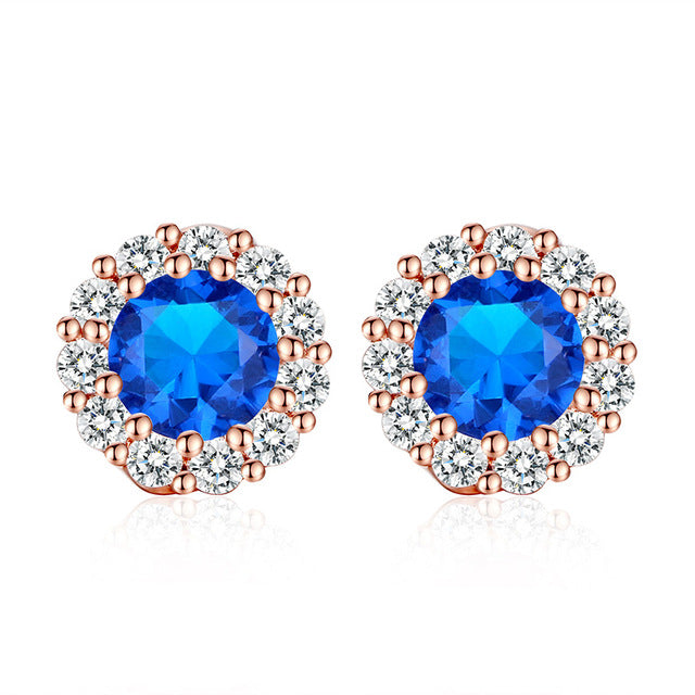 BAMOER 10 Colors Romantic Gold Color Round Stud Earrings with AAA Zircon For Women Jewelry boucle d'oreille JIE054