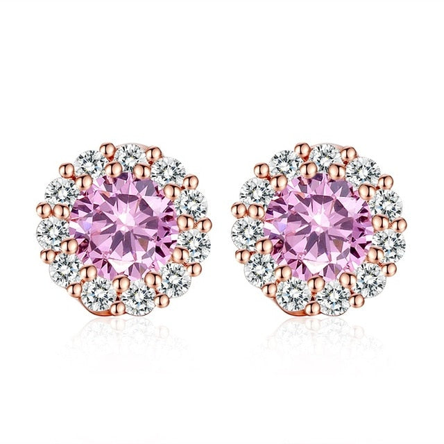 BAMOER 10 Colors Romantic Gold Color Round Stud Earrings with AAA Zircon For Women Jewelry boucle d'oreille JIE054
