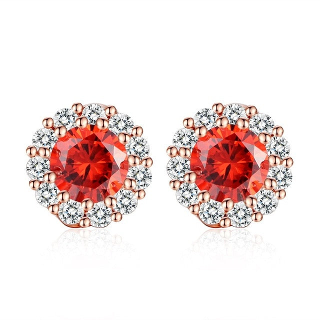 BAMOER 10 Colors Romantic Gold Color Round Stud Earrings with AAA Zircon For Women Jewelry boucle d'oreille JIE054