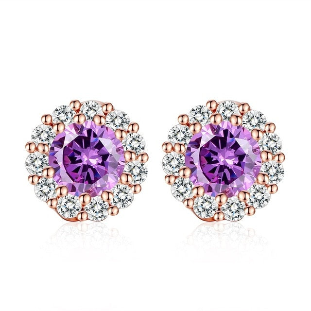 BAMOER 10 Colors Romantic Gold Color Round Stud Earrings with AAA Zircon For Women Jewelry boucle d'oreille JIE054
