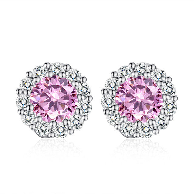 BAMOER 10 Colors Romantic Gold Color Round Stud Earrings with AAA Zircon For Women Jewelry boucle d'oreille JIE054