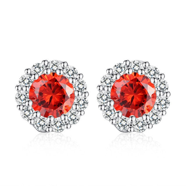 BAMOER 10 Colors Romantic Gold Color Round Stud Earrings with AAA Zircon For Women Jewelry boucle d'oreille JIE054