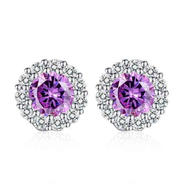 BAMOER 10 Colors Romantic Gold Color Round Stud Earrings with AAA Zircon For Women Jewelry boucle d'oreille JIE054
