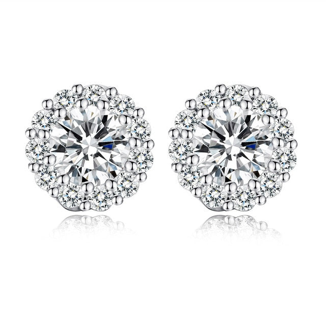 BAMOER 10 Colors Romantic Gold Color Round Stud Earrings with AAA Zircon For Women Jewelry boucle d'oreille JIE054