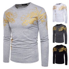 Men's Casual Print O Neck Pullover Long Sleeved T-shirt Top Blouse