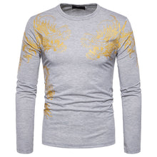 Men's Casual Print O Neck Pullover Long Sleeved T-shirt Top Blouse