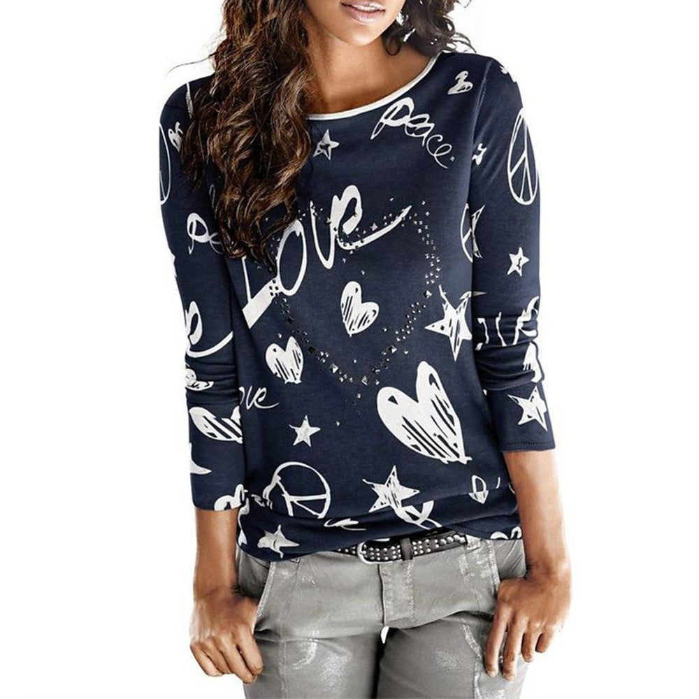 Women's Long Sleeve Letter Printed Shirt Casual Blouse Loose Cotton Tops T-Shirt