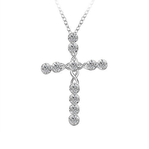 Women's 925 Sterling Silver Plated Cross Zircon Pendant Necklace