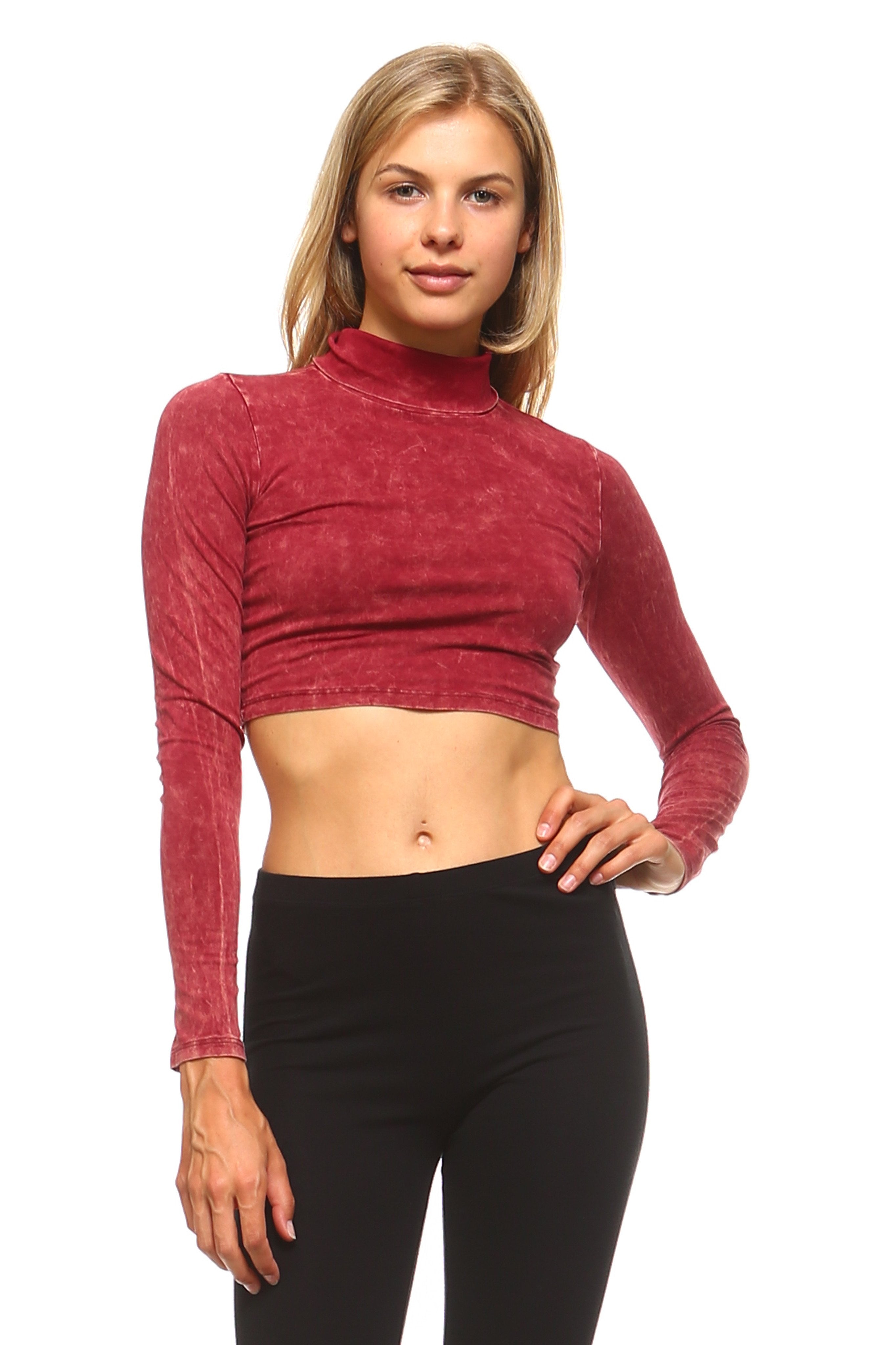 Women's Crop Turtle Neck Long Sleeve Top