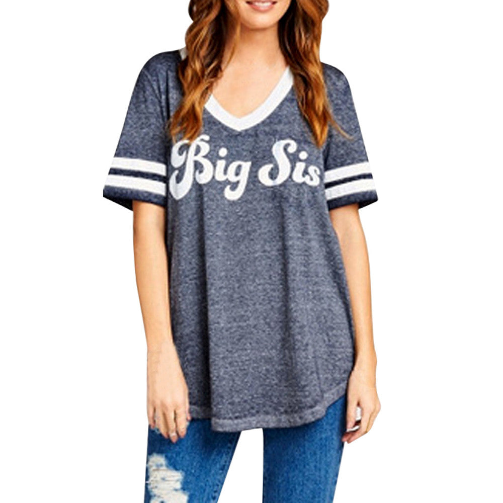 Women Summer Tees Casual Print Letter T-Shirt Tops  Blouse