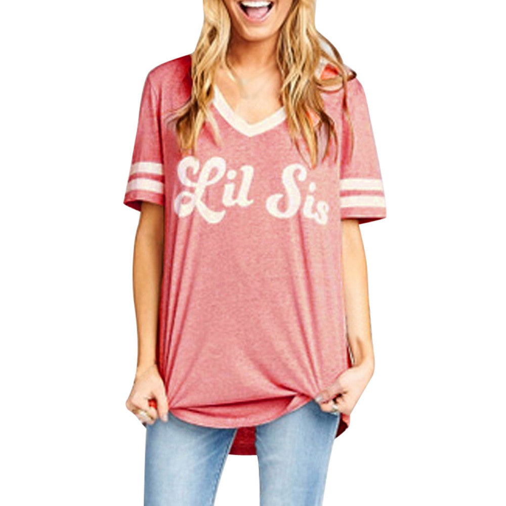 Women Summer Tees Casual Print Letter T-Shirt Tops  Blouse