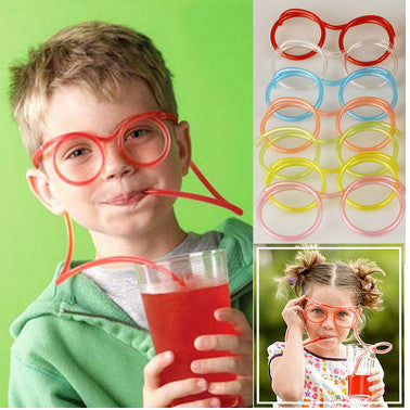 Kids Crazy Fun Novelty Flexible Glasses Drinking Straw Tube Gift Party Supplies