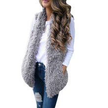 Dames femmes sexy lady fausse fourrure solide gilet sans manches occasionnel chaud gilet