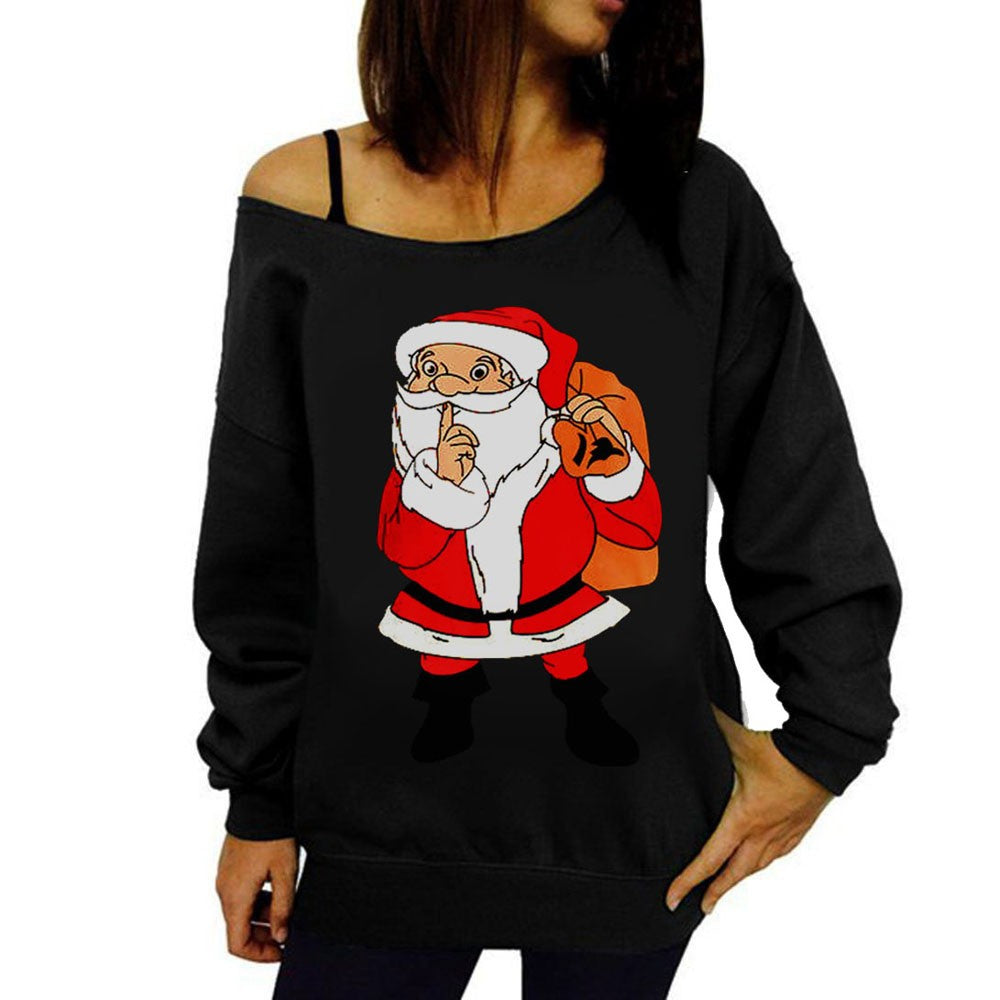 Women Christmas Print Long Sleeve Sweatshirt Pullover Tops Blouse Shirt