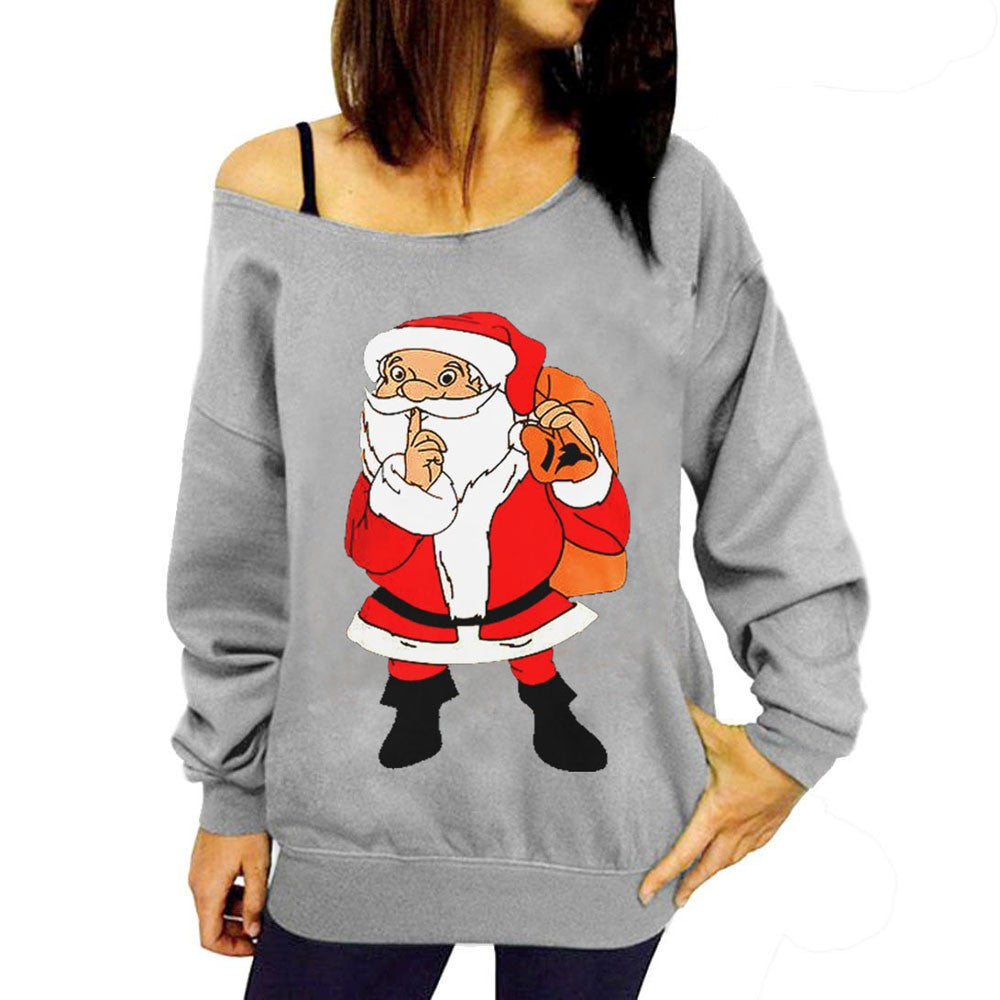 Women Christmas Print Long Sleeve Sweatshirt Pullover Tops Blouse Shirt