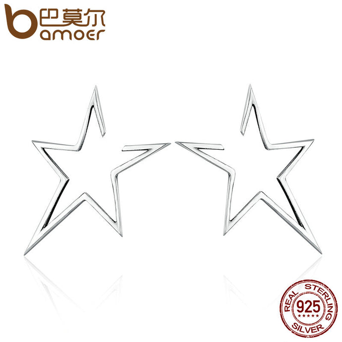 BAMOER New Arrival Authentic 925 Sterling Silver Exquisite Star Stud Earrings for Women Hyperbole Fine Jewelry Bijoux SCE107