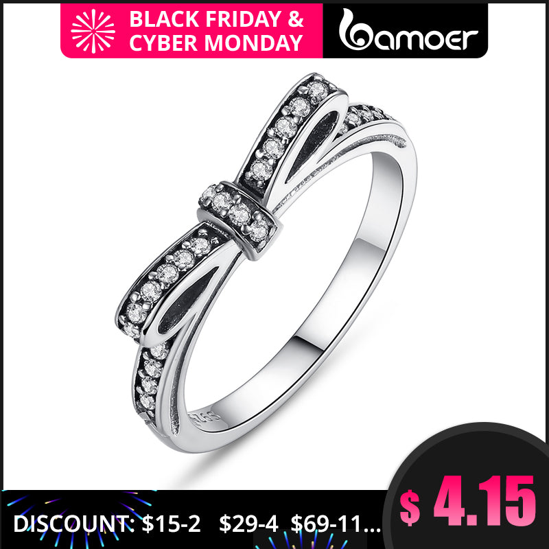 BLACK FRIDAY SALE 925 Sterling Silver Sparkling Bow Knot Stackable Ring Micro Pave CZ for Women Christmas Gift Jewelry PA7104
