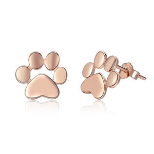 BAMOER 925 Sterling Silver Animal Dog Cat Paw Stud Earrings for Women Sterling Silver Footprints Valentine's Day Gift SCE407