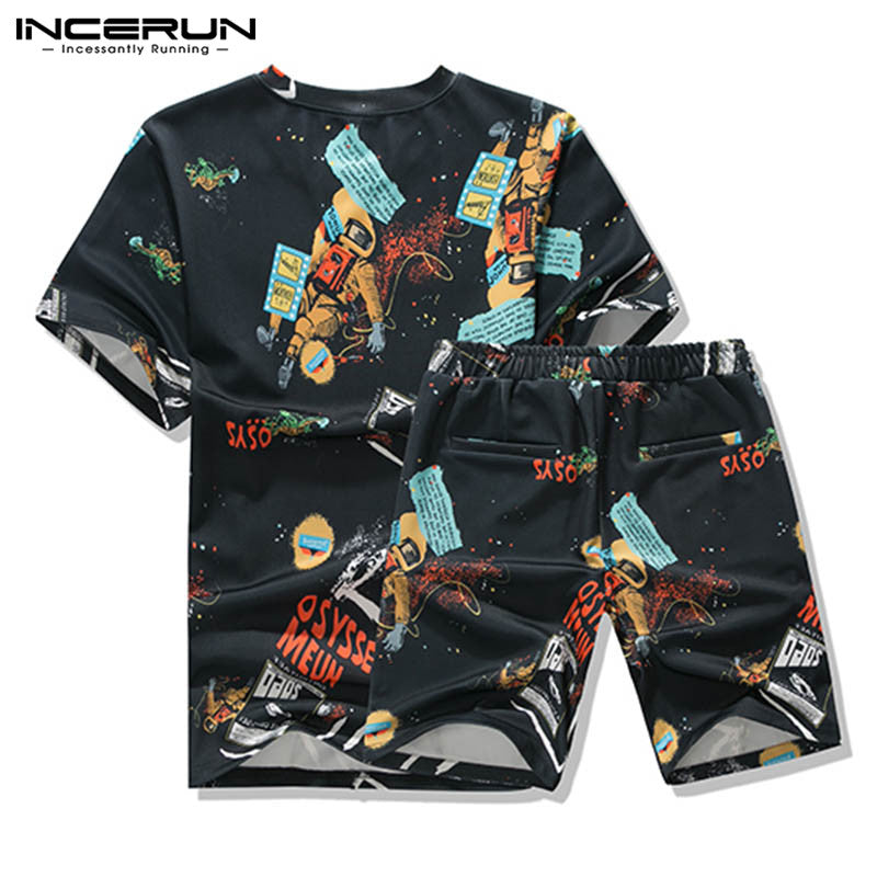 Stylish Casual Mens Set T-Shirts Short Sleeve Shorts Knee Length Sportswear Hiphop Harajuku Men Clothes Male Sweatshirt Jogger